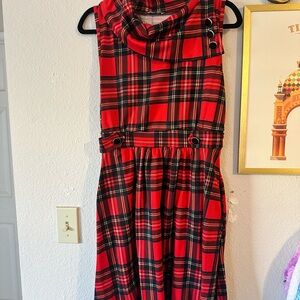 Modcloth Red Plaid Unique Collar Dress Yellow Star Brand L